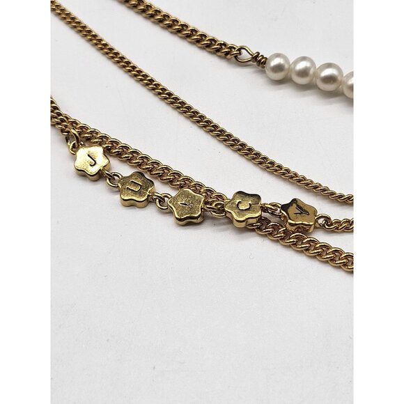 JUICY COUTURE Gold Tone Double Strand Charm Necklace Puffy Heart Spell out Pearl - Picture 5 of 11